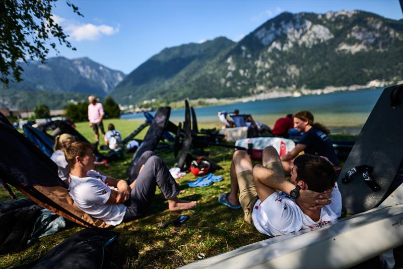 Life on a grassy beach - 2024 KiteFoil World Series Austria day 1 - photo © IKA Media / Robert Hajduk