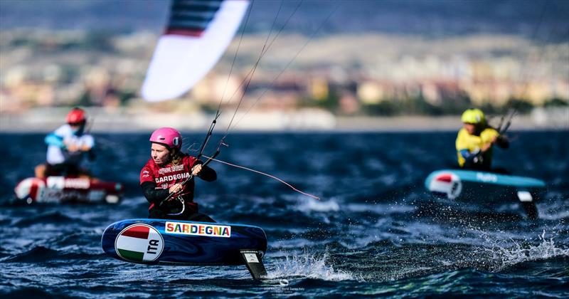 Maggie Pescetto going fast in the stronger breeze - 2024 KiteFoil World Series Italy, Day 3 - photo © IKA Media / Robert Hajduk