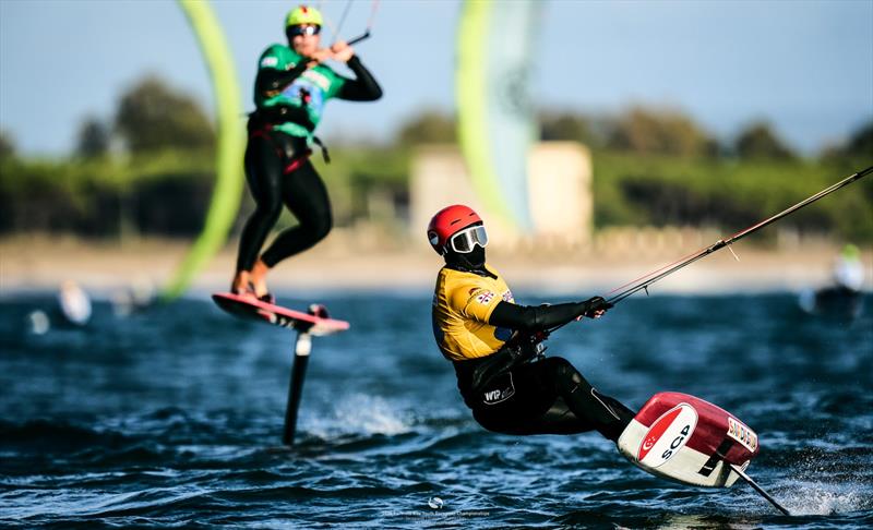 Stragiotti (in green) hot on Maeder's heels - 2024 Formula Kite Youth European Championships, day 2 - photo © IKA Media / Robert Hajduk