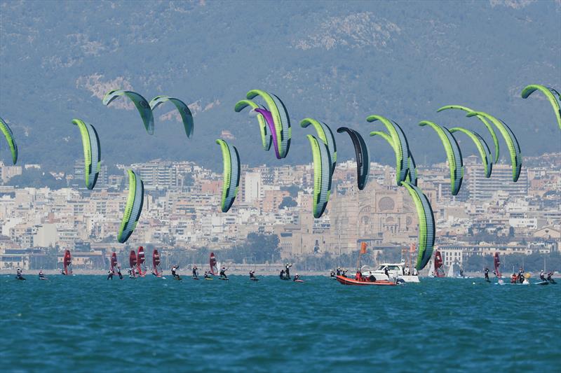 Formula Kite and iQFOiL in front of the Palma Cathedral photo copyright Sailing Energy / Trofeo Princesa Sofía Mallorca taken at Real Club Náutico de Palma and featuring the Kiteboarding class