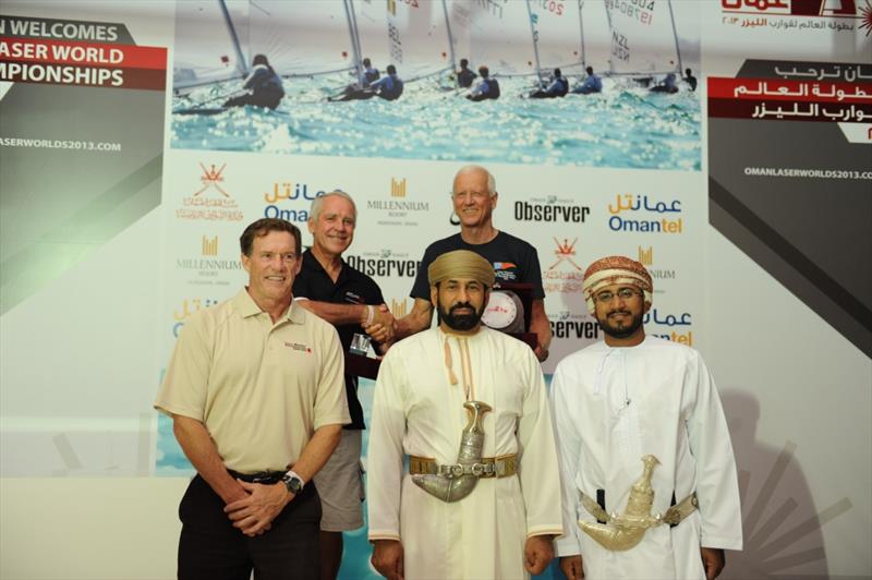 Standard rig Great Grand Masters winner Mark Bethwaite at the 2013 Laser Masters World Championships prize giving - photo © Munther Al Zadjali