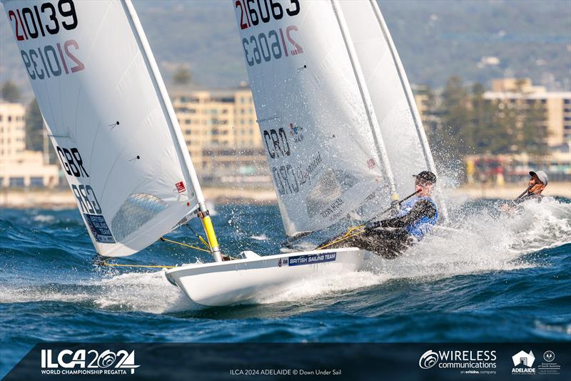 British sailor Micky Beckett had a strong day with a second and a third on day 4 of the 2024 ILCA 7 Men World Championship photo copyright Jack Fletcher / Down Under Sail taken at Adelaide Sailing Club and featuring the ILCA 7 class