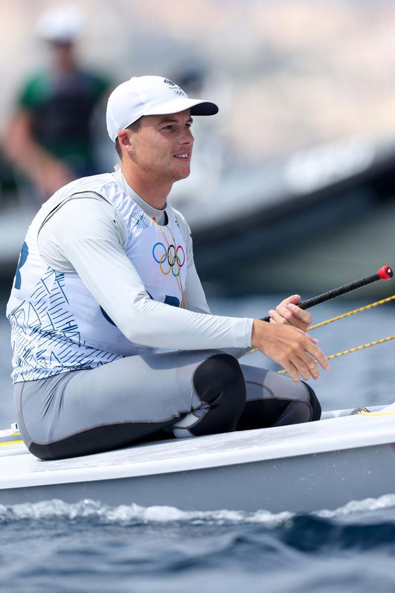 Micky Beckett (GBR) after the Men's Dinghy Medal Race in Marseille at the Paris 2024 Olympic Regatta photo copyright World Sailing / Lloyd Images taken at  and featuring the ILCA 7 class