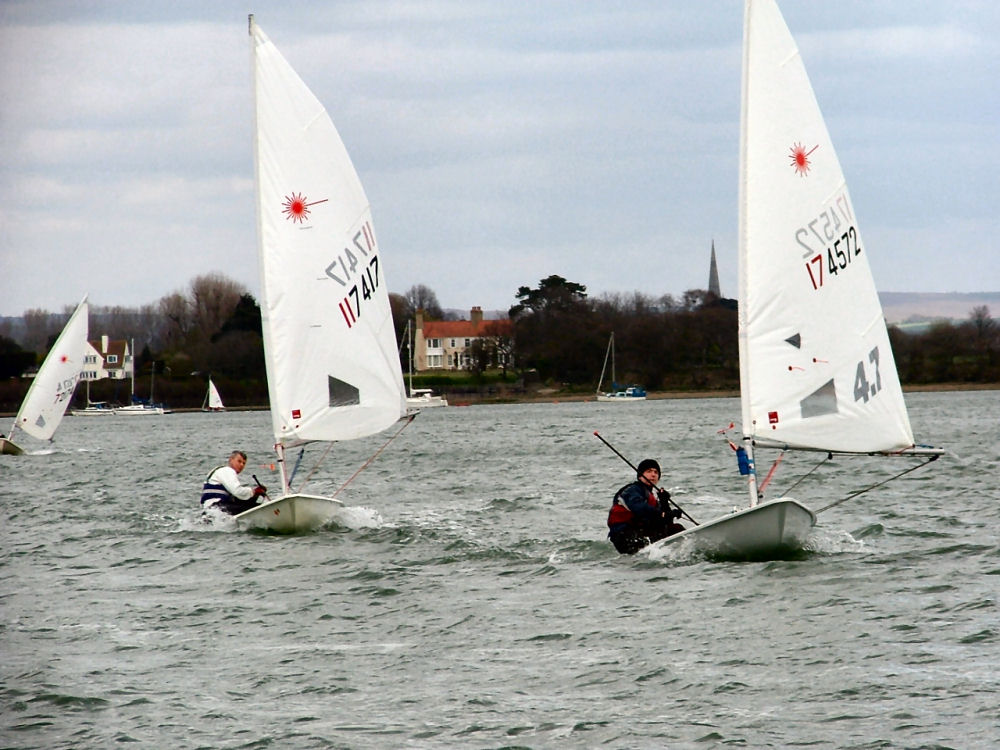 4.7 winner Nick Redding leads Dell Quay's Chris Wood (Radial) during the Dell Quay South Coast Laser Grand Prix photo copyright Terry Williams taken at Dell Quay Sailing Club and featuring the ILCA 4 class