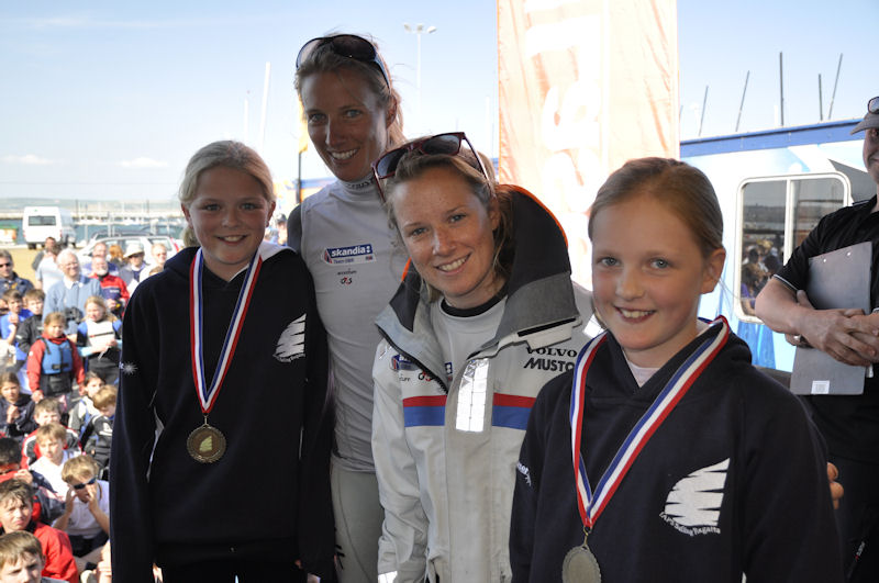 U11 Silver Fleet medals at the IAPS National Sailing Regatta (l to r) Maddie Cooper (Leweston Prep), Saskia Clarke (Skandia Team GBR ), Hannah Mills (Skandia Team GBR), Olivia Robson (Leweston Prep) photo copyright Jane Tearle taken at Weymouth & Portland Sailing Academy and featuring the Laser Pico class