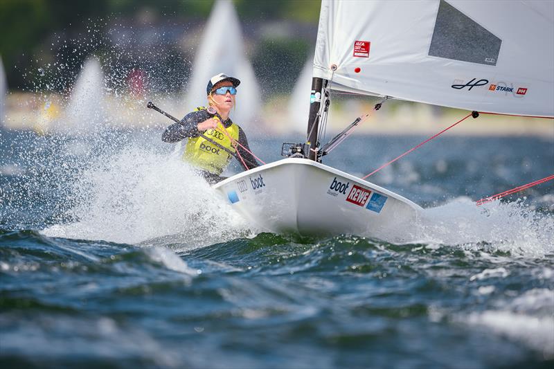 Monika Mikkola from Finland is a prime example of endurance, although she lost the overall leader's yellow jersey in ILCA 6 due to a capsize - photo © Sascha Klahn