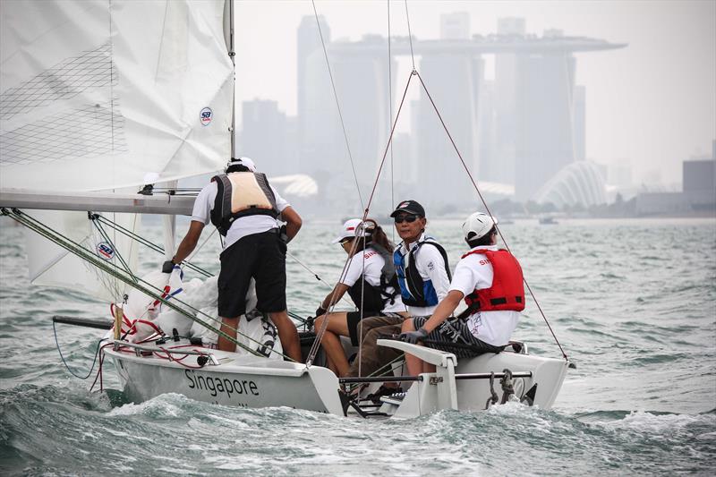 SB20s racing on day 2 of the Singapore Straits Regatta photo copyright Icarus Sailing Media taken at ONE15 Marina Club and featuring the SB20 class