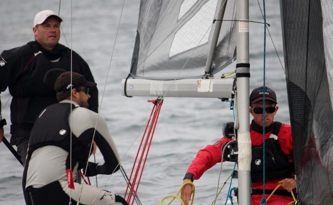 Flirtatious crew Chris Dare, Oliver Tweddell and Kieran Searle on day 2 of the SB20 Nationals at Sail Mooloolaba 2014 photo copyright Tracey Johnstone taken at Mooloolaba Yacht Club and featuring the SB20 class