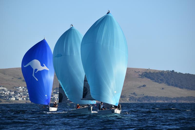 The Hutchins School (left) and Mind Games (right) on the River Derwent photo copyright Jane Austin taken at Derwent Sailing Squadron and featuring the SB20 class