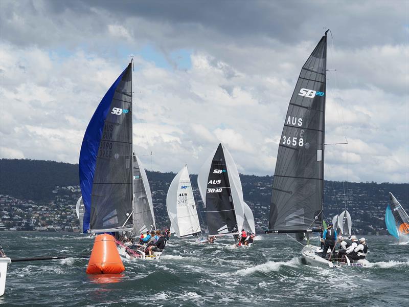 Action at the top mark during the SB20 Australian Championship at Bellerive - photo © Jane Austin