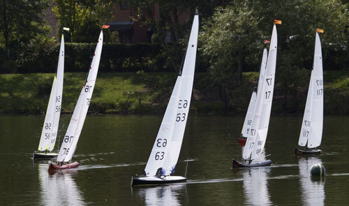 Marbleheads race for the Trafalgar Cup in Goldsworth Park photo copyright Philip Black taken at Woking Model Yacht Club and featuring the Marblehead class