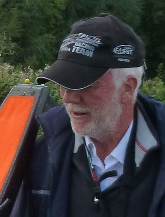 Match racing winner Trevor Binks during the 2012 Champions' Cup at Abbey Meads photo copyright Roger Stollery taken at Guildford Model Yacht Club and featuring the Marblehead class