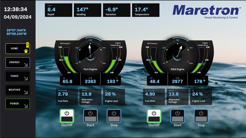 MConnect® engines screen - photo © Maretron