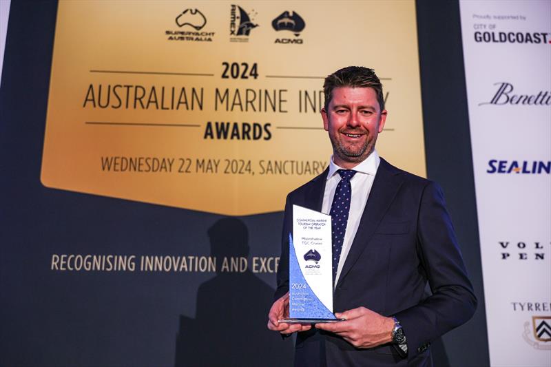 Nick Lester, SeaLink receiving the 2024 Commercial Tourism Operator of the Year Award on behalf of Moonshadow TQC Cruises photo copyright Salty Dingo taken at  and featuring the Marine Industry class