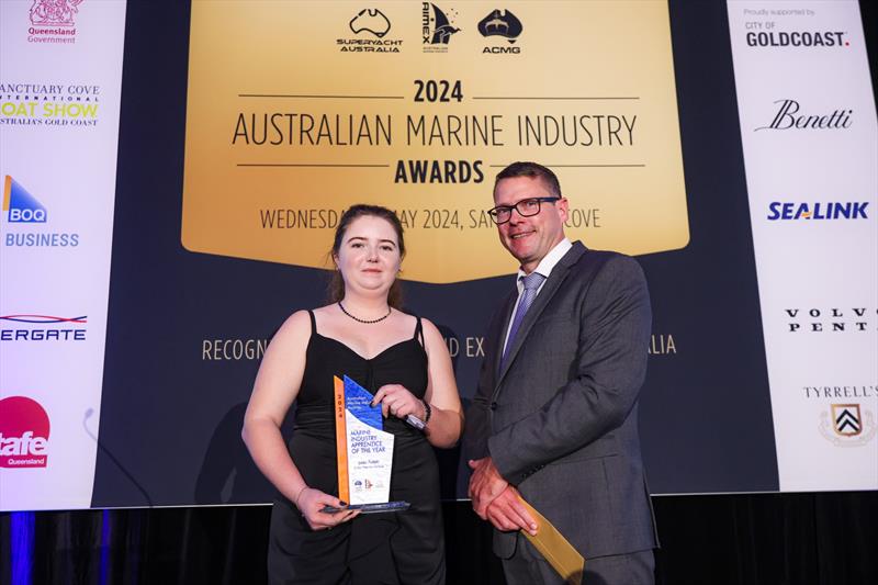 Simon Hislop, presents the 2024 Australian Marine Industry Apprentice of the Year to Jade Ralph, Echo Marine Group photo copyright Salty Dingo taken at  and featuring the Marine Industry class