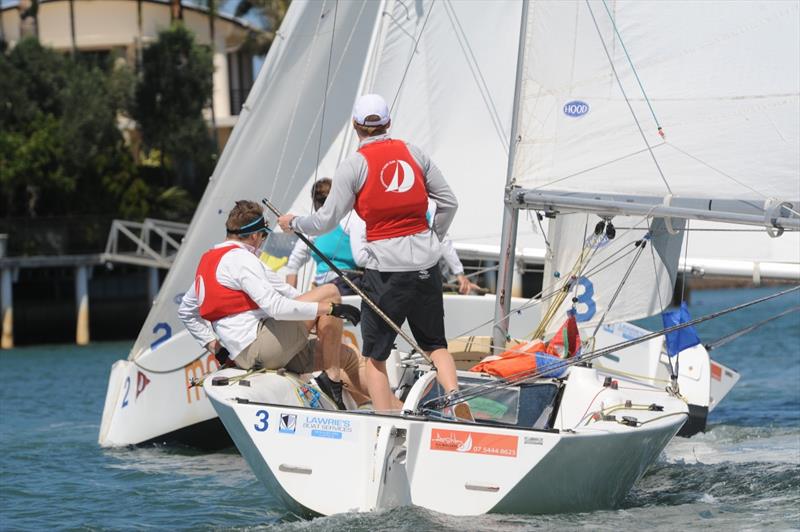 Racing during the 2013 Queensland Match Racing Championships photo copyright Mike Kenyon taken at Mooloolaba Yacht Club and featuring the Match Racing class