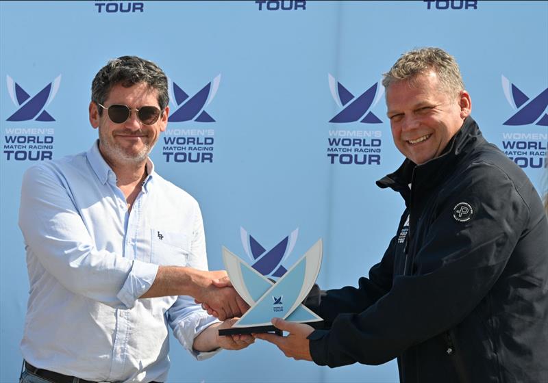 Women's WMRT CEO James Pleasance (right) presents the Event Organiser award to Le Havre Deputy Mayor and Sports Director Régis DEBONS (left) at the 2024 Normandy Match Cup - photo © Patrick Deroualle