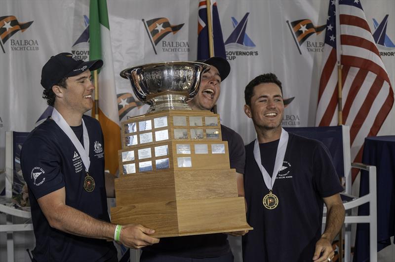 Governor's Cup winners – crew Hamish Vass and Jack Frewin with Cole Tapper (AUS) - 57th Governor's Cup photo copyright Tom Walker taken at Balboa Yacht Club and featuring the Match Racing class