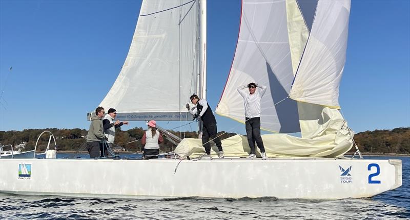 A hard-fought and exiting win in 3-6 knots: Team Storm, Peter Wickwire, Spencer Dalzell, Emily Merry, Ben Maloney and Evan Burns  Representing Lunenburg, Chester, Long Cove Yacht Clubs and Royal Nova Scotia Yacht Squadron - Oakcliff Regattas 2024 photo copyright Oakcliff Sailing taken at Oakcliff Sailing Center and featuring the Match Racing class