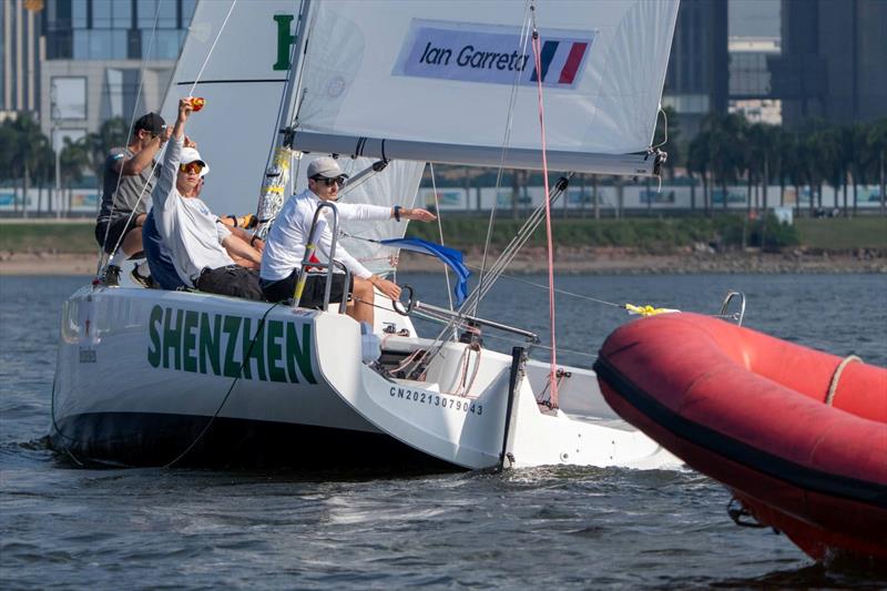 Ian Garreta (FRA) with crew Vicenç Girodeau, Thibaut Demai, Calixte Benoit, Alice Chiappori - World Match Racing Tour Shenzhen Bao'an Final 2024 - Day 3 photo copyright Ian Roman / WMRT taken at  and featuring the Match Racing class