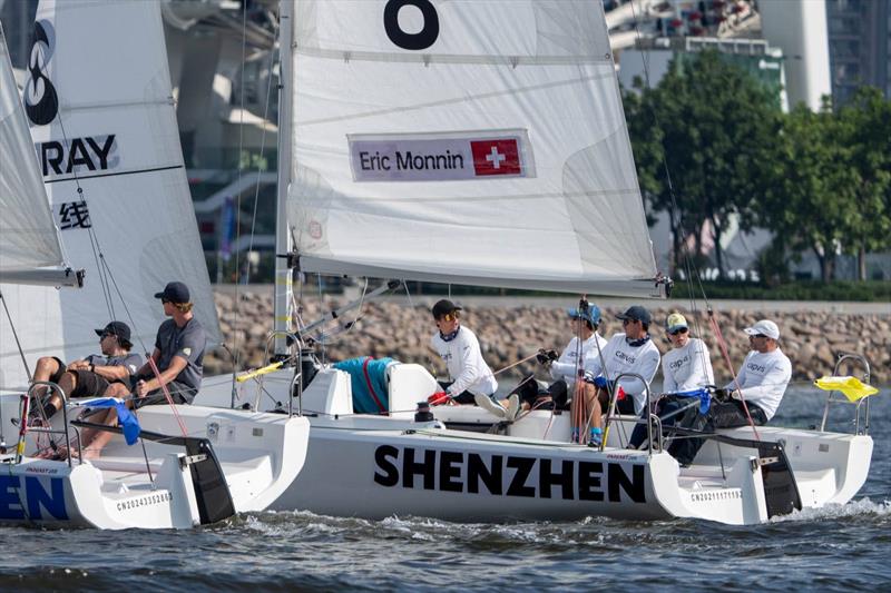 Monnin (SUI) with crew Simon Brügger, Maxime Mesnil, Ute Monnin-Wagner, Hugo Feydit - World Match Racing Tour Shenzhen Bao'an Final 2024 - Day 3 photo copyright Ian Roman / WMRT taken at  and featuring the Match Racing class