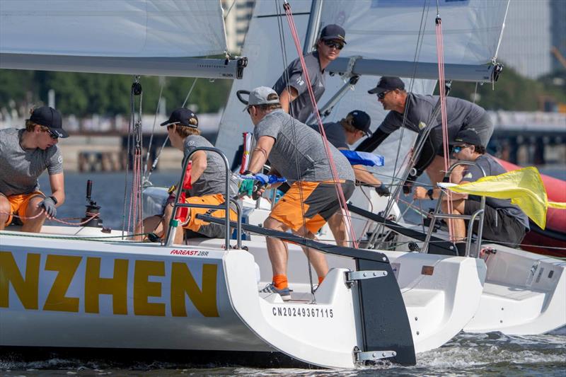 Johnie Berntsson (SWE) with crew Herman Andersson, Emil Wolfgang, Filip Karlsson - World Match Racing Tour Shenzhen Bao'an Final 2024 - Day 3 photo copyright Ian Roman / WMRT taken at  and featuring the Match Racing class