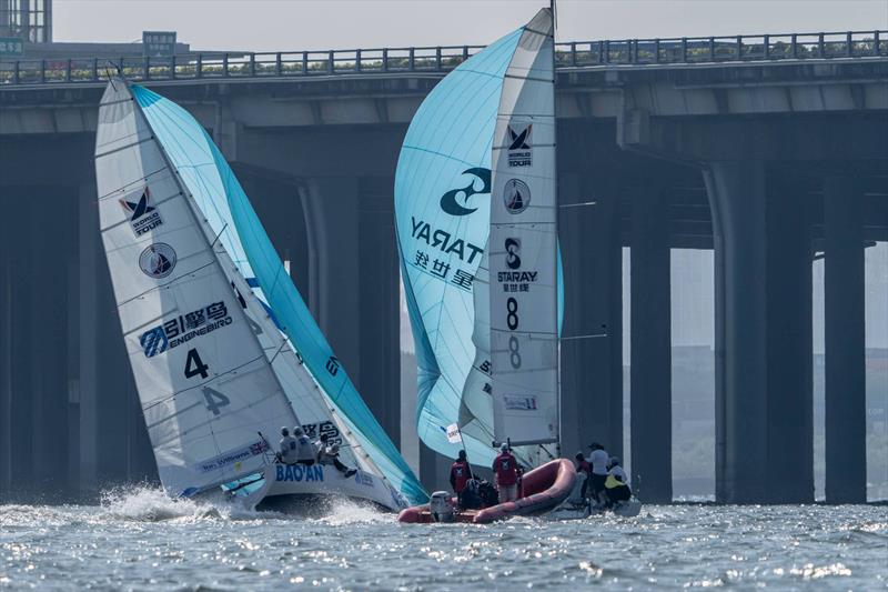 Ian Williams versus Aurélien Pierroz in the Repechage - World Match Racing Tour Shenzhen Bao'an Final 2024 - Day 4 photo copyright Ian Roman / WMRT taken at  and featuring the Match Racing class