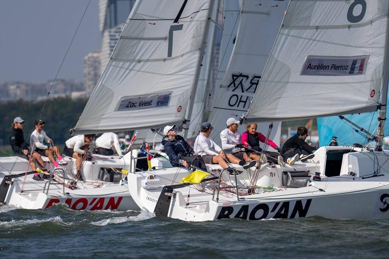 Zac West versus Aurélien Pierroz in the Repechage - World Match Racing Tour Shenzhen Bao'an Final 2024 - Day 4 photo copyright Ian Roman / WMRT taken at  and featuring the Match Racing class