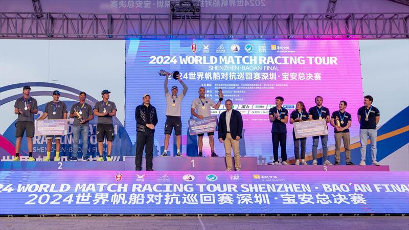 The podium finishers with their prizes - World Match Racing Tour Shenzhen Bao'an Final 2024 photo copyright Ian Roman / WMRT taken at  and featuring the Match Racing class