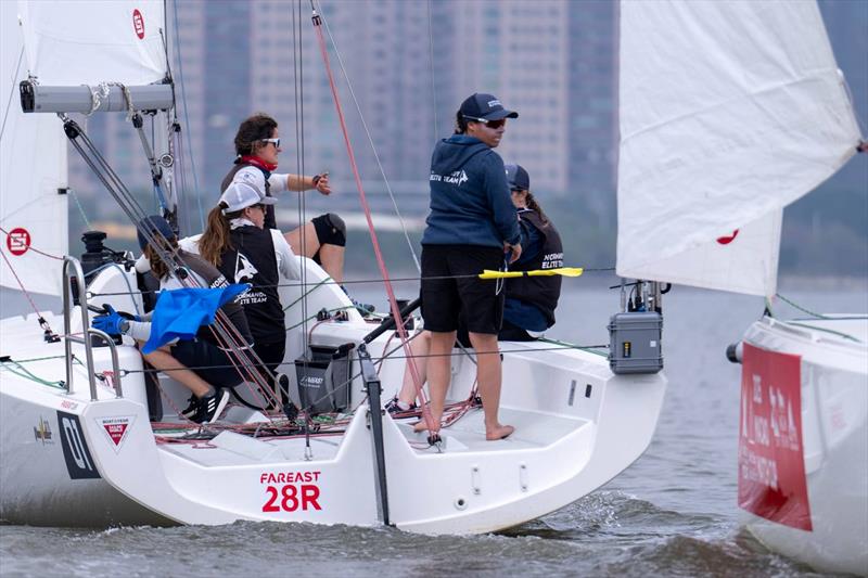 Pauline Courtois, Match in Pink Normandy Elite Team (crew Louise Acker, Maëlenn Lemaître, Laurane Mettraux, Sophie Faguet) - 2025 Macao Match Cup day 1 photo copyright Ian Roman / WMRT taken at  and featuring the Match Racing class