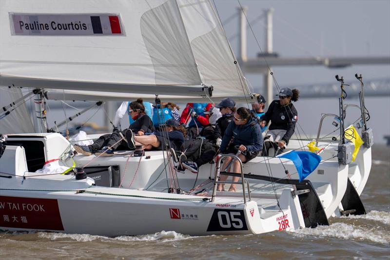 Pauline Courtois, FRA/ Match in Pink crew: Maelenn Lemaitre, Sophie Faguet, Laurane Mettraux, Louise Acker advance to the Quarter-finals. - Macao Match Cup day 3 photo copyright Ian Roman / WMRT taken at  and featuring the Match Racing class