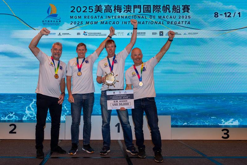 Team Pindar by Manuport Logistics, Macao Match Cup 2025 Champions (pictured left to right Gerry Mitchell, Richard Sydenham, Ian Williams, Jon Gundersen) - 2025 Macao Match Cup photo copyright Ian Roman / WMRT taken at  and featuring the Match Racing class