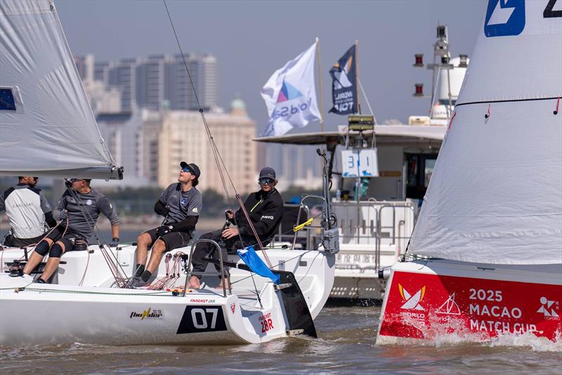 New Zealand’s Nick Egnot-Johnson (NZL) leading Williams in the final pre-start - 2025 Macao Match Cup photo copyright Ian Roman / WMRT taken at  and featuring the Match Racing class