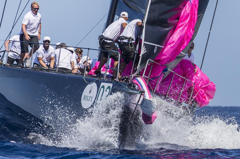 Mid-spinnaker drop on board Jethou on day 1 of the Maxi Yacht Rolex Cup photo copyright Rolex / Carlo Borlenghi taken at Yacht Club Costa Smeralda and featuring the Maxi 72 Class class