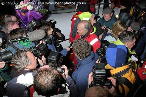 Fossett faces the media after demolishing the round the world record photo copyright Tom Benn / www.bennphotos.co.uk taken at  and featuring the  class