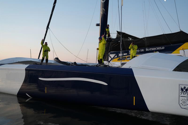 Maxi Edmund de Rothschild commences Jules Verne Trophy, Sunday Feb 12, 2023 from Ushant - photo © E. Stichelbaut 