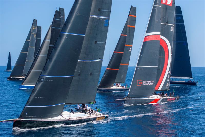 The 82ft Django HF wins the pin at the start of today's second race for the Rolex IMA Maxi 1 World Championship - photo © IMA / Studio Borlenghi