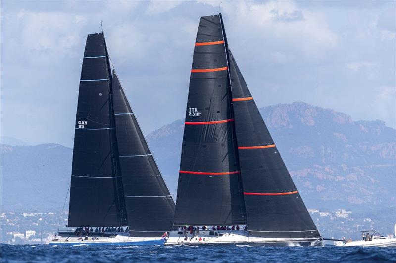 Wendy Schmidt's 85ft Deep Blue lines up with Pier Luigi Loro Piana's ClubSwan 80 My Song - photo © Gilles Martin-Raget