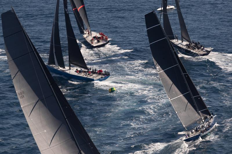 The supremely tight first top mark roundings in Maxi A, resembled those of a one design fleet during Les Voiles de Saint-Tropez Race Day 2 - photo © Gilles Martin-Raget / www.martin-raget.com