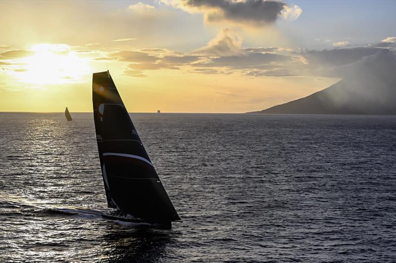 Scallywag rounds the volcanic island of Stromboli en route to line honours victory photo copyright Rolex / Kurt Arrigo taken at Royal Malta Yacht Club and featuring the Maxi class