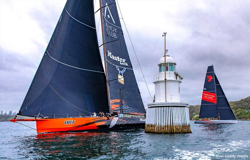 Master Lock Comanche and Wild Oats X split at the Western Channel marker photo copyright Bow Caddy Media taken at Cruising Yacht Club of Australia and featuring the Maxi class