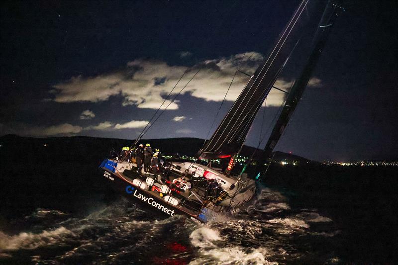 LawConnect sliding along to the finish of the 2024 Hobart photo copyright Salty Dingo taken at Cruising Yacht Club of Australia and featuring the Maxi class