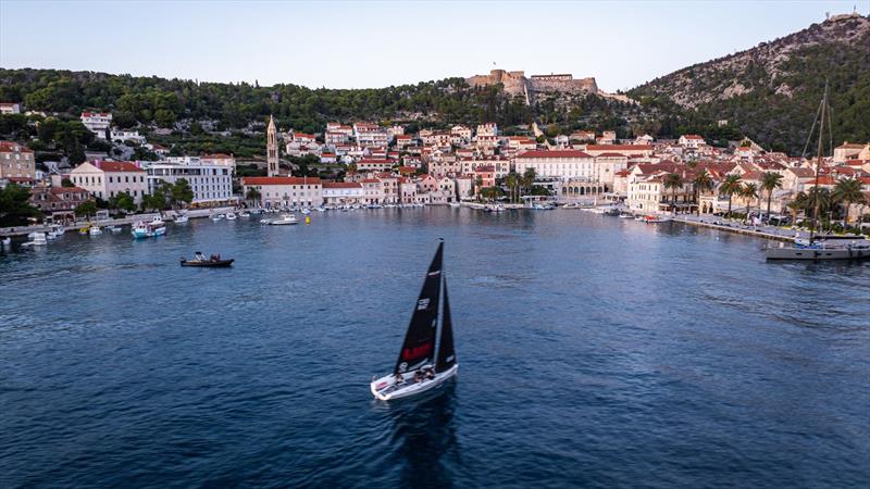 Razjaren arrives in style at the Hvar harbor - 2024 CRO Melges 24 Cup Hvar photo copyright Hrvoje Duvancic / regate.com.hr taken at  and featuring the Melges 24 class