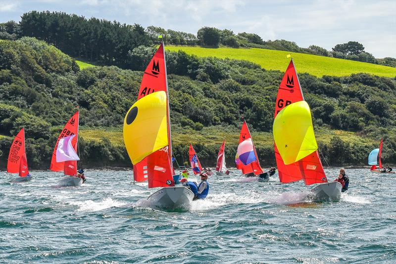 'Platypus' sailed by Simon & Tyson Barwood leading 'Yeti' sailed by Angus & Lou-Lou Hemmings on day 2 of the Gul Mirror Worlds at Restronguet photo copyright Lee Whitehead / www.photolounge.co.uk taken at Restronguet Sailing Club and featuring the Mirror class
