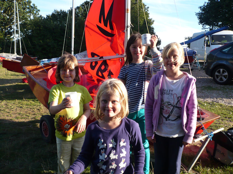 Junior crews Ciara Woodard, Lucy Rains, Lia Fletcher and Alice Rains during the Cartoon Trophy at Waldringfield photo copyright Linda Woodard taken at Waldringfield Sailing Club and featuring the Mirror class