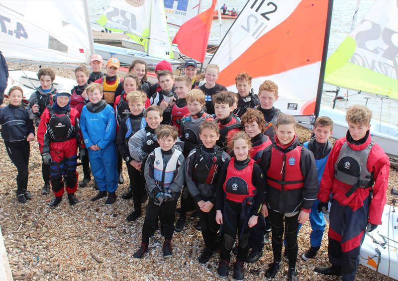 With two hard races already completed, sailors paused before the start of Race 3 for a group picture at the Netley Open Youth Regatta. It must have been the only time in the whole day they were still as Netley became buzzing with youth fun and laughter - photo © Ian Parry