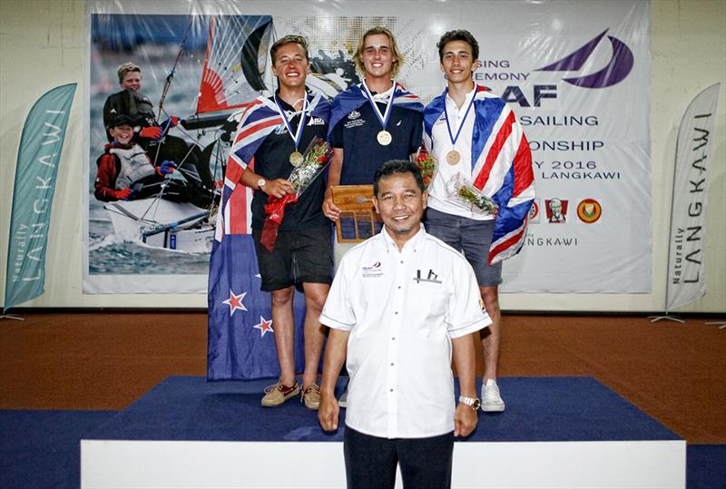 Laser Radial Boys podium at the Youth Worlds in Langkawi photo copyright Christophe Launay taken at 