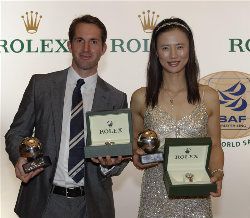 Ben Ainslie (GBR), male winner and Lijia Xu (CHN) female winner of the 2012 ISAF Rolex World Sailors of the Year photo copyright Kurt Arrigo / Rolex taken at 