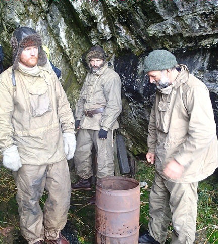 (l to r) Barry Gray, Ed Wardle and Tim Jarvis in a cave on King Haakon Bay, South Georgia awaiting the start of the final leg of the Shackleton Epic expedition photo copyright Jo Stewart / Shackleton Epic taken at 