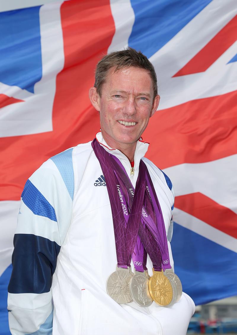 Stephen Park with Britain's 2012 Olympic medal haul photo copyright Richard Langdon / British Sailing Team taken at Weymouth & Portland Sailing Academy